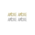 Clear CZ Amore Word Gold Silver Stud Earrings, Sku#A354