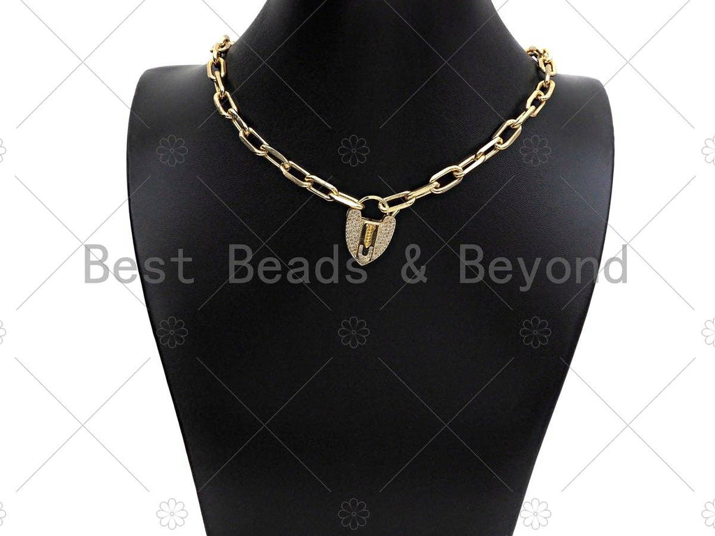CZ Micro Pave Screw U Heart Padlock Clasp,Screw U Padlock Clasp, Gold Charm Pendant, Padlock Necklace Charms Connector, 17x25mm, Sku#K165