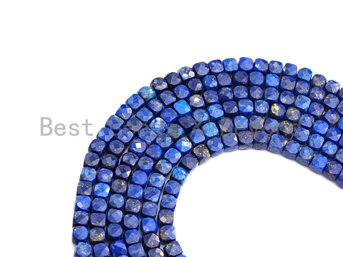 High Quality Natural Lapis Beads, 4mm Lapis Cube Faceted Beads, 16" Full strands, sku#U770