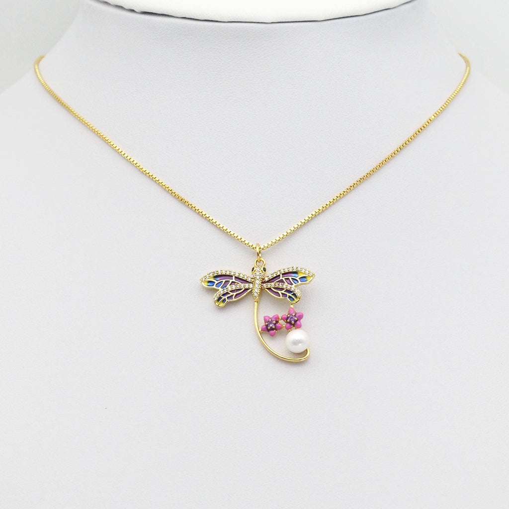 Enamel Dragonfly With Pearl Star Charm, Sku#Y807