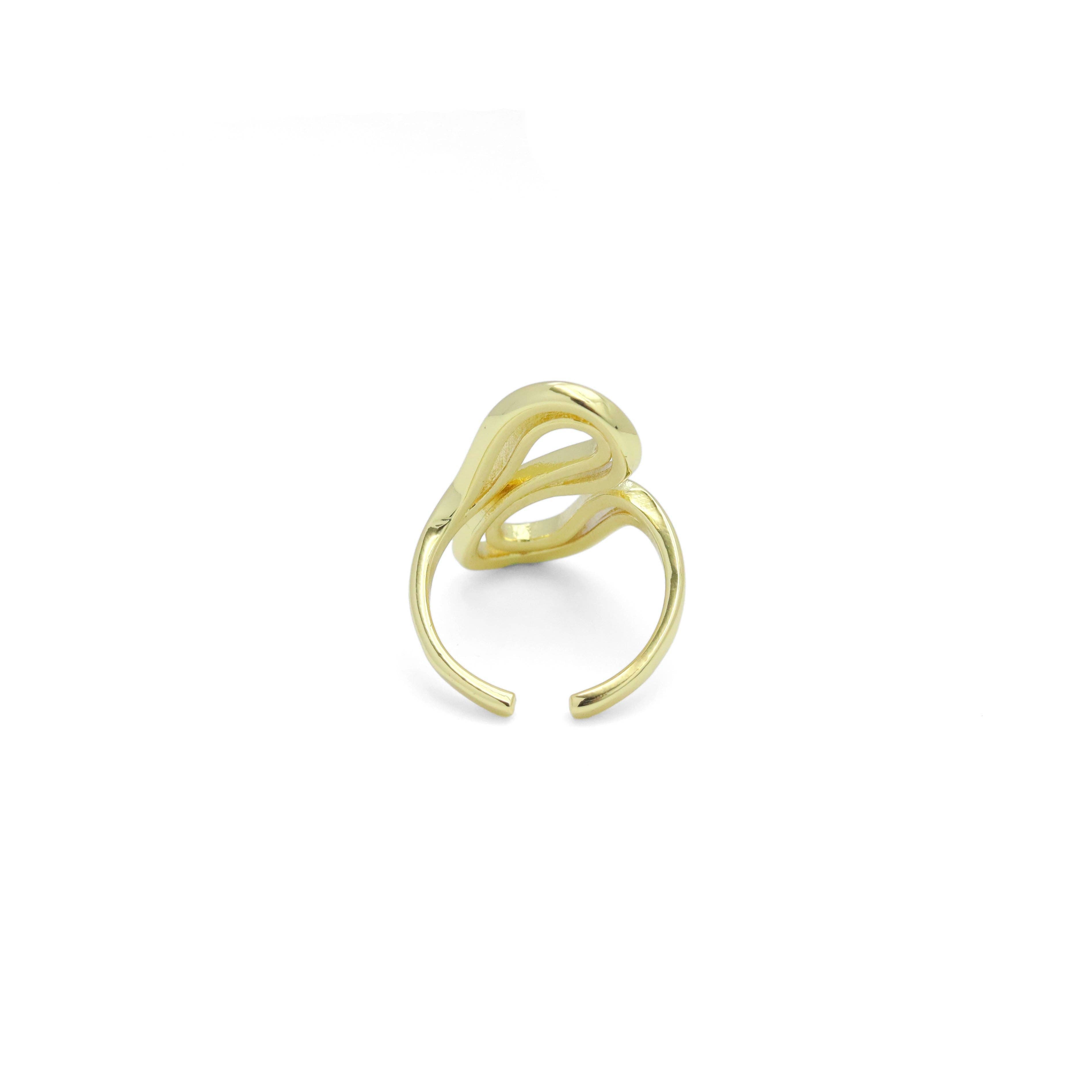 Plain Gold S Hook Shape Adjustable Ring, Sku#LX686