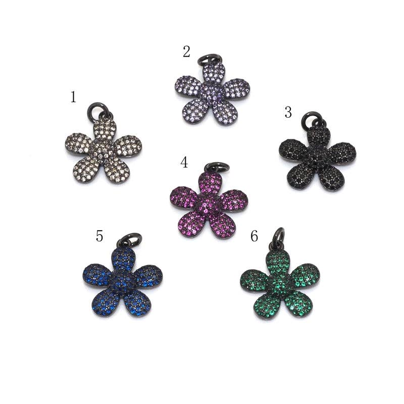 Purple/Green/Turquoise/Black/Fuchsia/Champagne /Blue CZ Flower Charm, Sku#ML68
