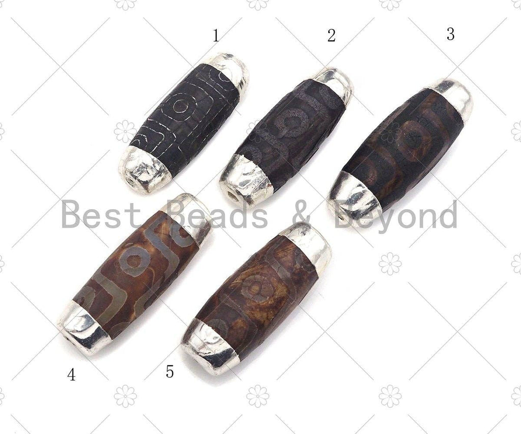 Tibetan Agate Barrel Shape Spacer Beads, 14x41mm, Sku#U961