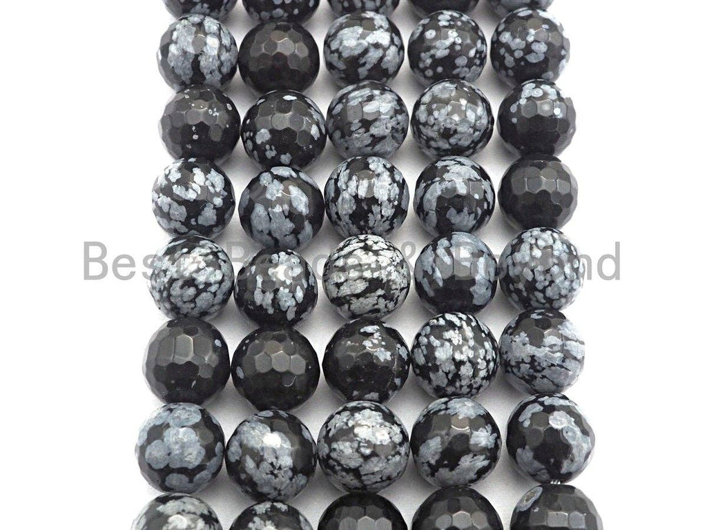 Quality Natural Snowflake Beads, 6mm/8mm/10mm/12mm round faceted, Black white snowflake,15.5" full strand, sku#U523