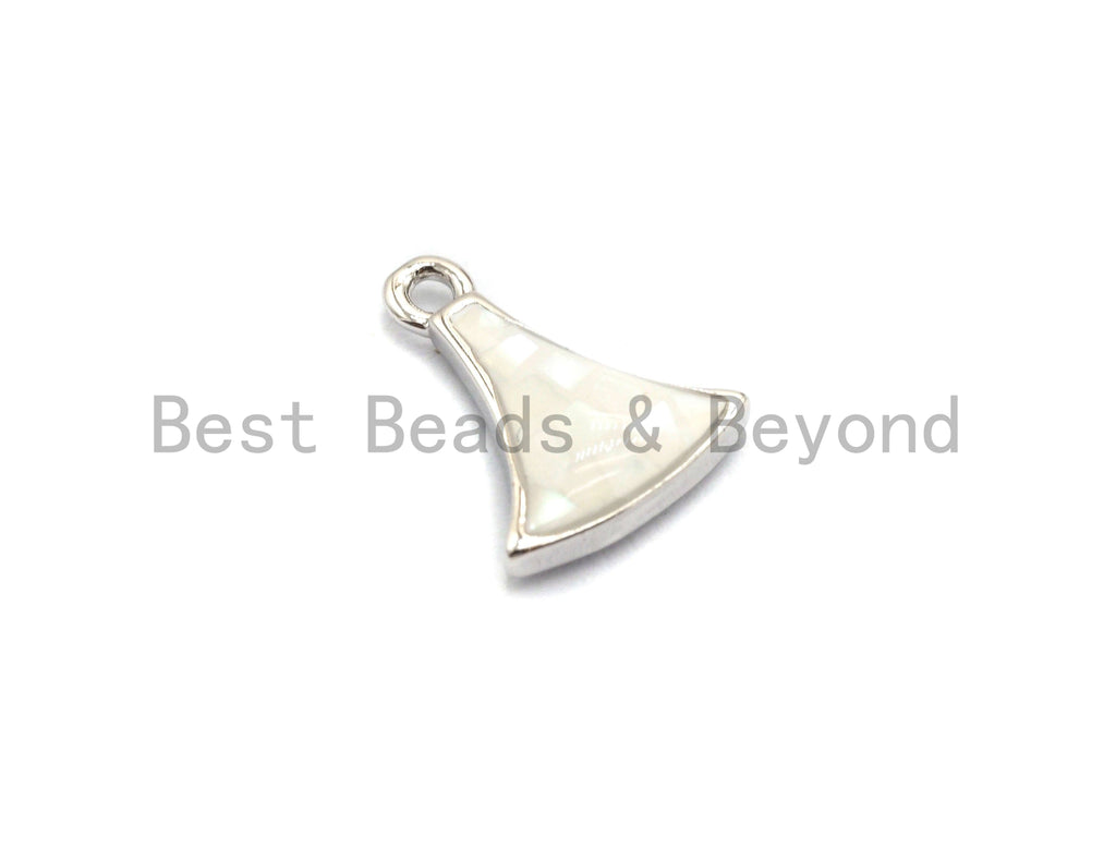 100% Natural White Mother of Pearl Fan-Shaped Charm in Gold/Silver Finish, White Shell Pendant, Fan Shape Charm, 9x12mm,SKU#Z301
