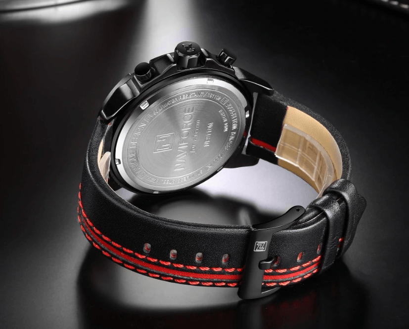 Montre de Sport Étanche Homme avec Chronomètres et Bracelet en Cuir Montre-Bracelet Multifonction Design Unique Cadeau Parfait