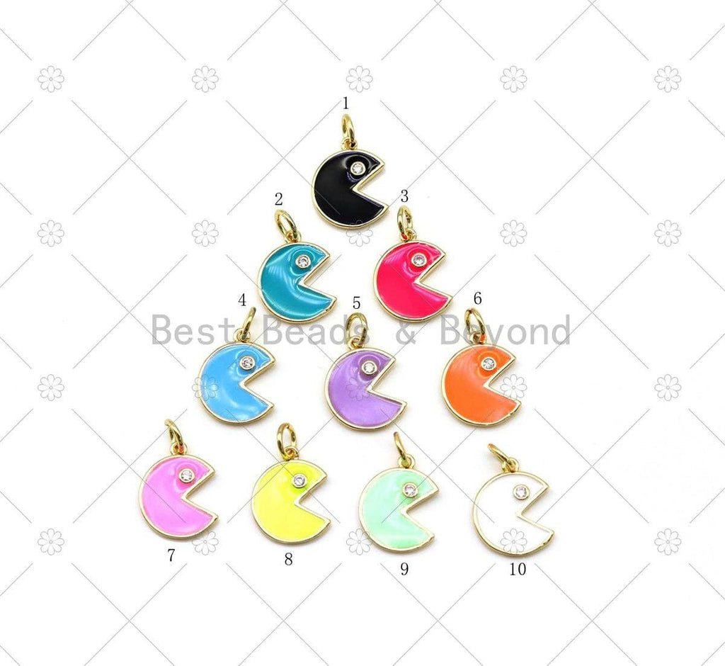 Enamel Colorful Cute Gluttonous Face with CZ Eye Shape Pendant, 18K Gold Filled Face Charm, Necklace Bracelet Charm Pendant, Sku#F1445C