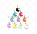 Enamel Colorful Cute Gluttonous Face with CZ Eye Shape Pendant, 18K Gold Filled Face Charm, Necklace Bracelet Charm Pendant, Sku#F1445C
