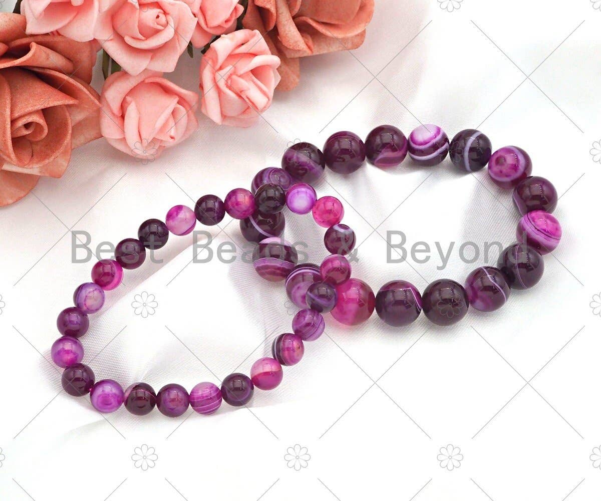 Natural Pink Banded Agate Stretchy Bracelet, SKu#EF23
