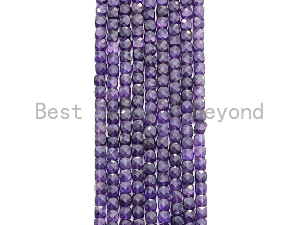 High Quality Natural Amethyst Beads, 4mm Amethyst Faceted Cube Beads, 16" Full strand, sku#U778