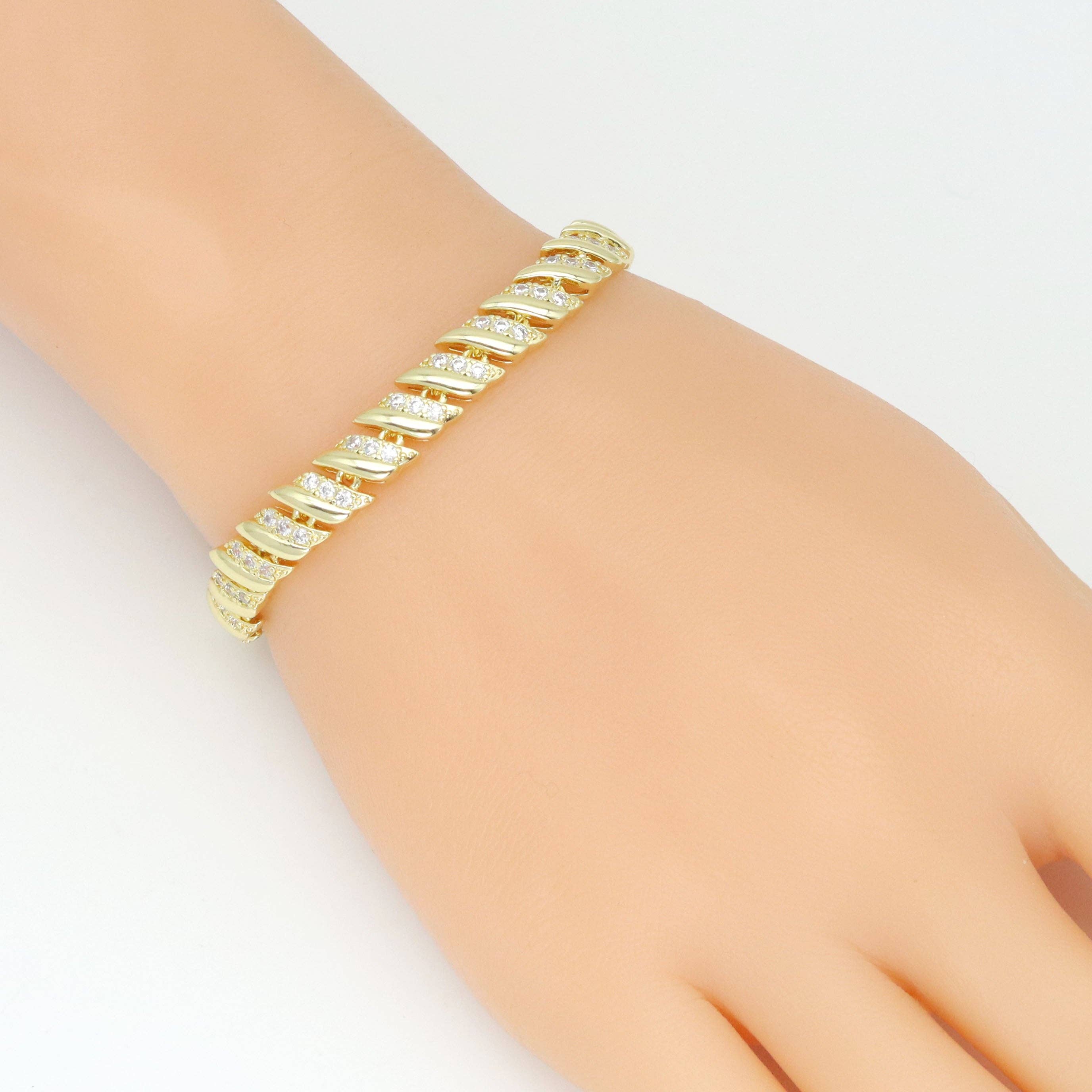 Clear CZ Spiral Line Adjustable Bracelet, Sku#LD668