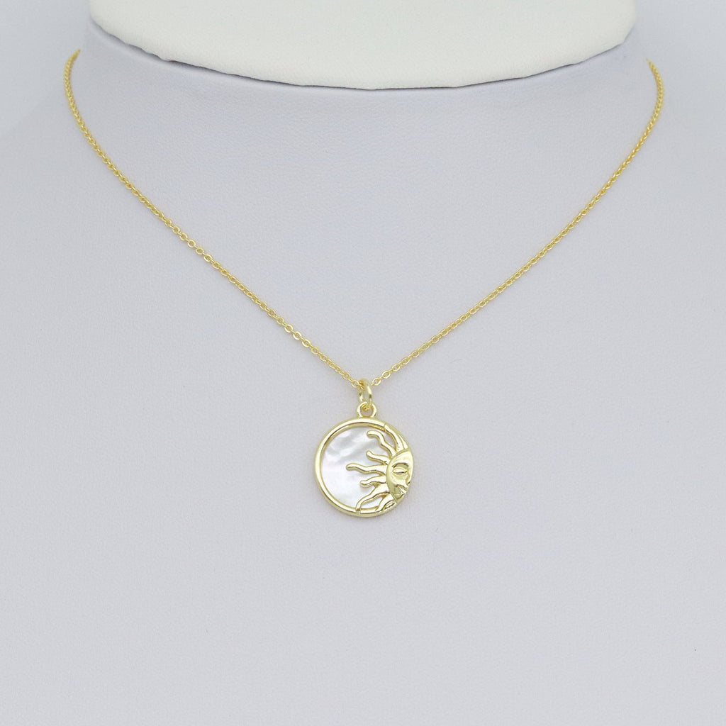 Gold Mother of Pearl Sun Coin Charm Pendant, Sku#LK1025