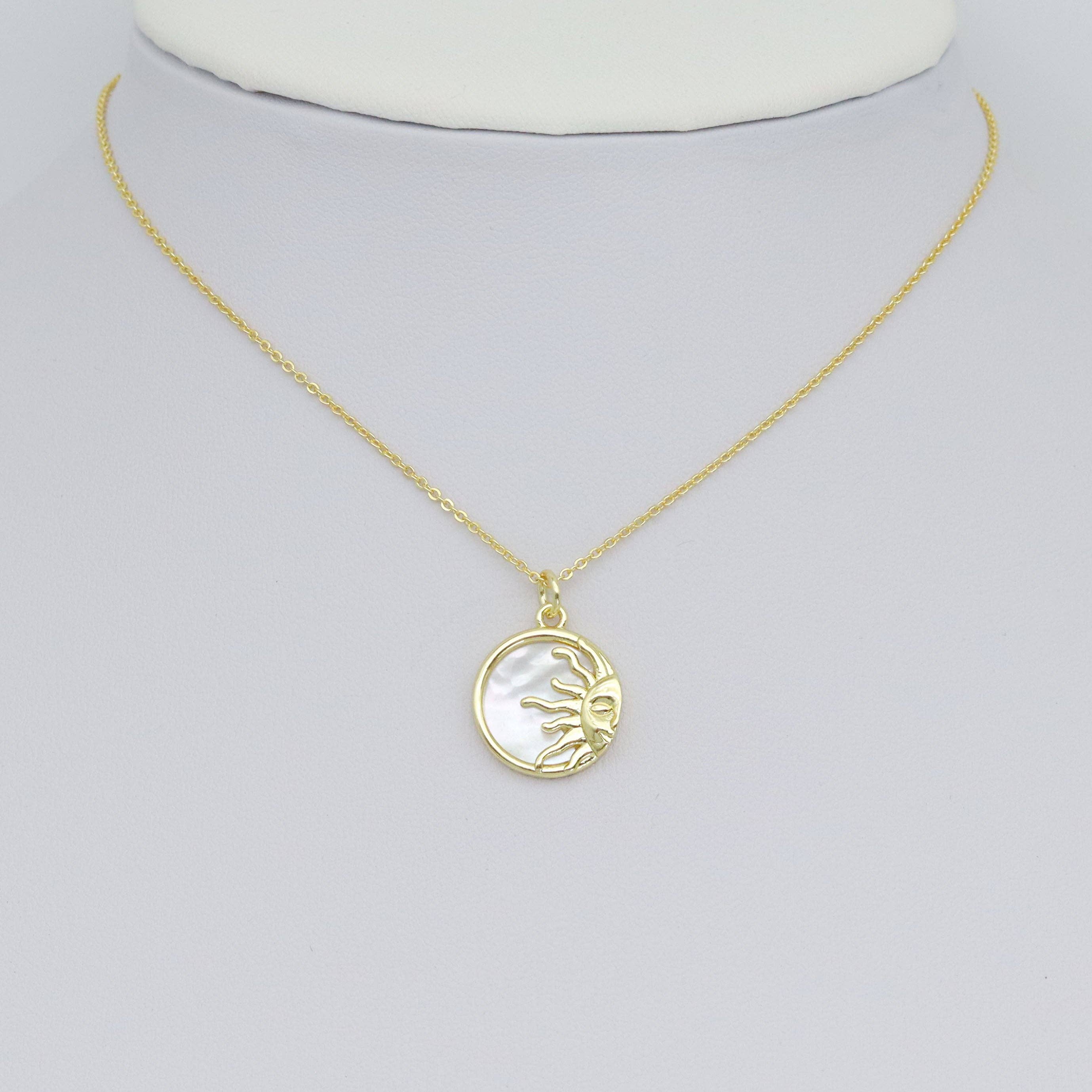 Gold Mother of Pearl Sun Coin Charm Pendant, Sku#LK1025