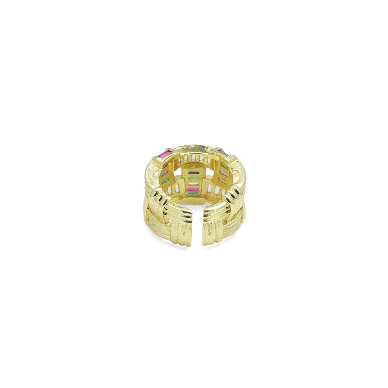 Clear Colorful Baguette CZ Statement Adjustable Ring, Sku#LX672