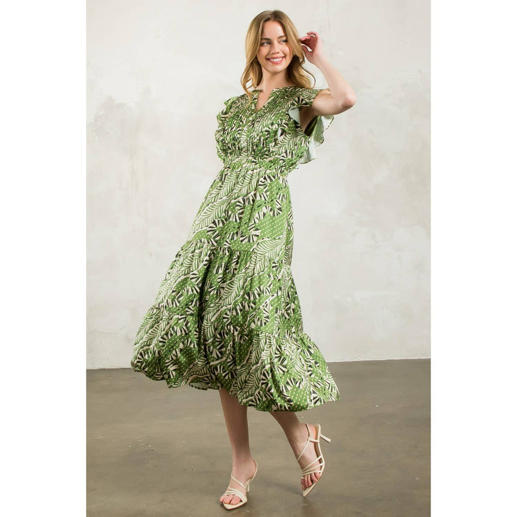 Gwen - Flutter Sleeve Print Tiered Dress