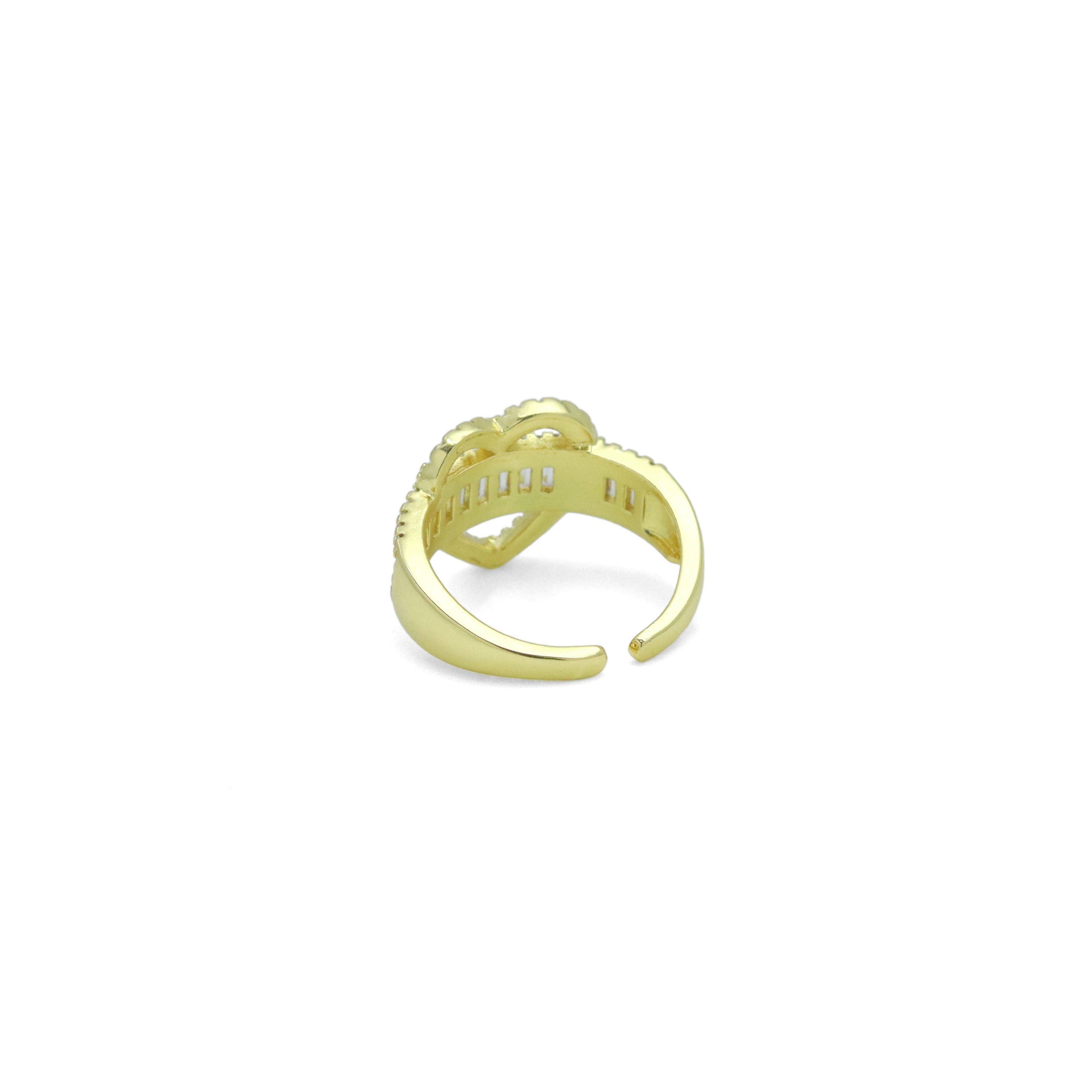 Clear Baguette CZ Gold Heart Statement Adjustable Ring, Sku#LK1070