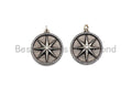 CZ Micro Pave Star on Round Disc Pendant, Antique Silver Tone, Cubic Zirconia Pave Coin Charm Pendant, 25x30mm,sku#F1020C