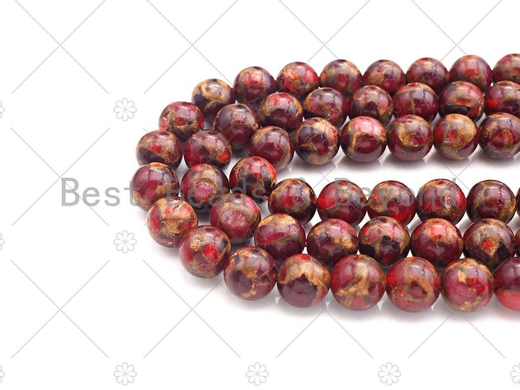 Gold Clinquant Beads, 4mm/6mm/ 8mm/10mm/12mm, Cloisonne Red Color, 15.5" Full Strand Wholesale Gemstones,sku#U952
