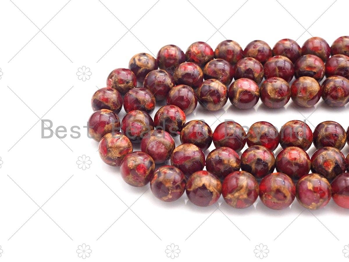 Gold Clinquant Beads, 4mm/6mm/ 8mm/10mm/12mm, Cloisonne Red Color, 15.5" Full Strand Wholesale Gemstones,sku#U952