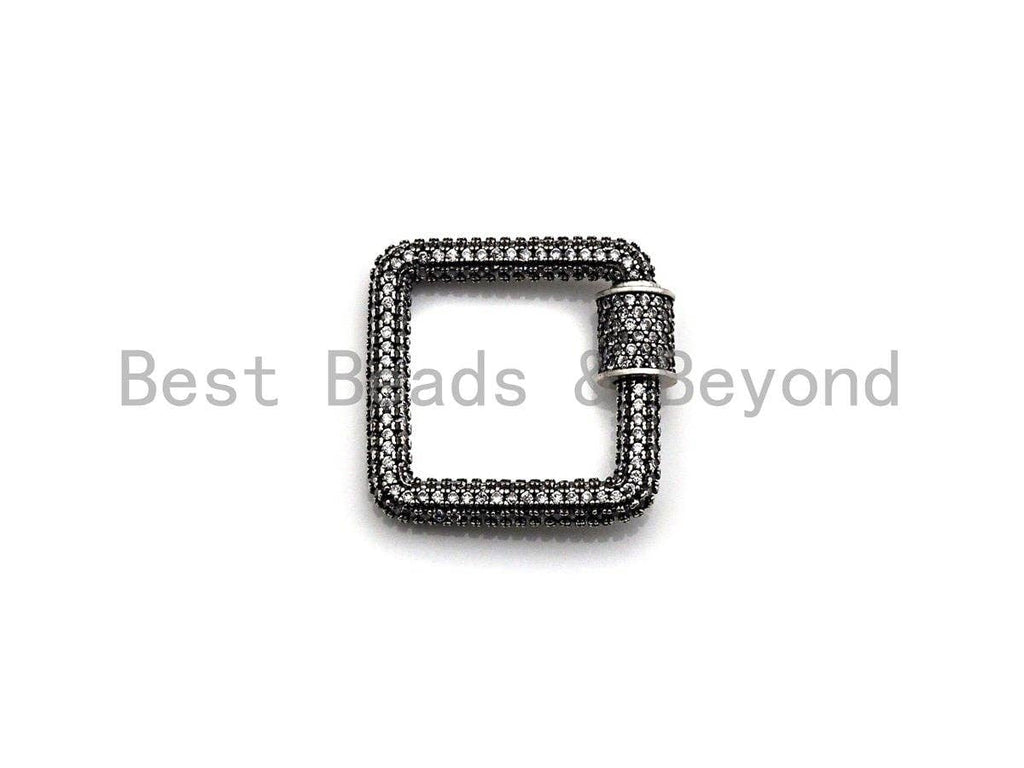 Fully Clear Cz Micro pave Square Shape Clasp, CZ Pave Square Clasp, Antique Silver Carabiner Clasp, 23mm, sku#H181