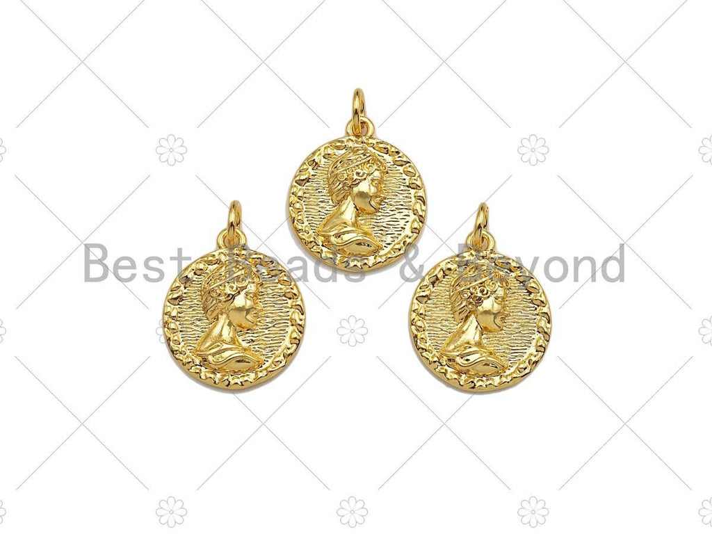 18k Dainty Gold Embossed Queen Elizabeth Coin Charms,SKU#Y37