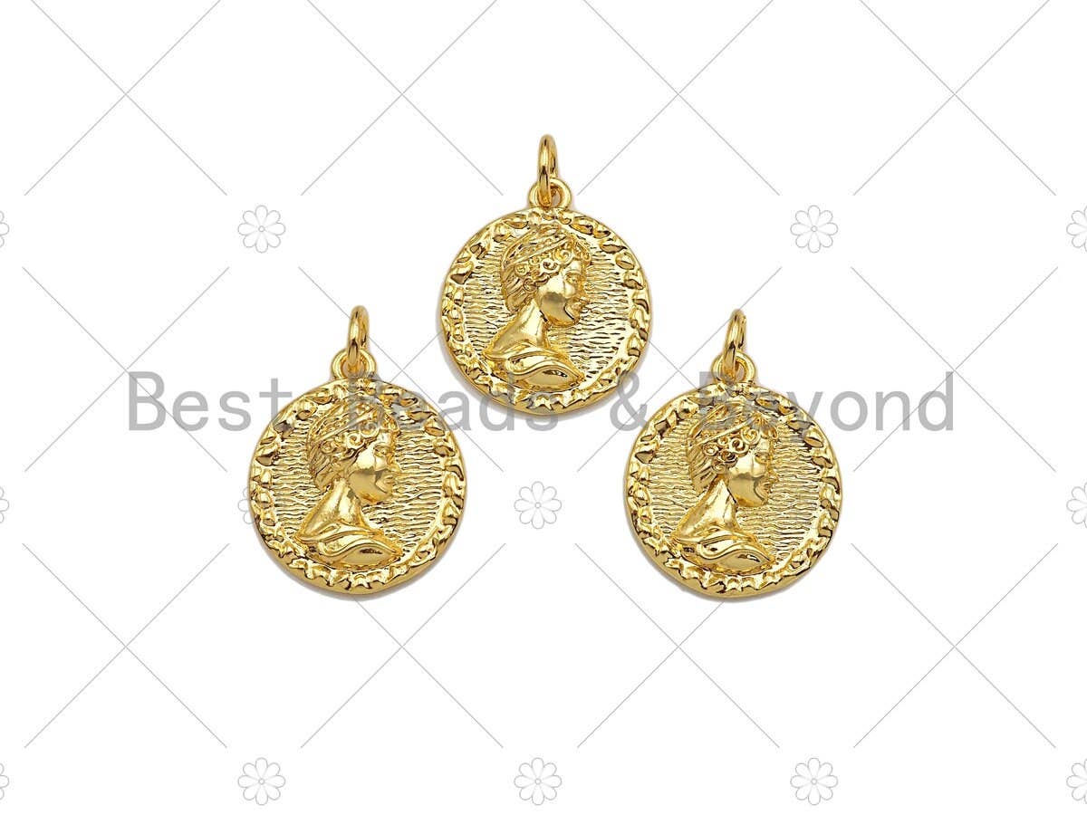 18k Dainty Gold Embossed Queen Elizabeth Coin Charms,SKU#Y37