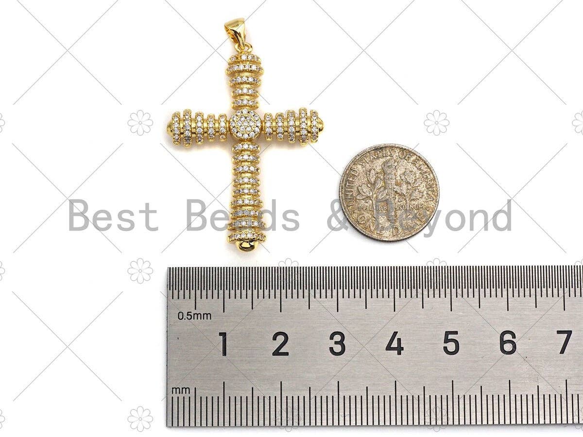 Large CZ Micro Pave Chunky Cross Shape Pendant  Charms , Cross Necklace Charms, 28x39mm, Sku#LK143