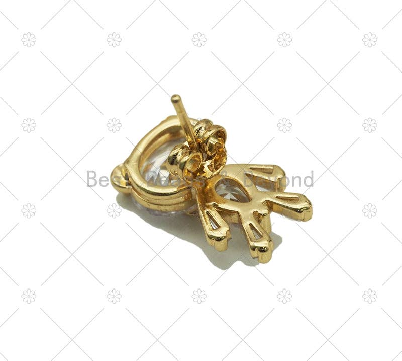 CZ Micro Pave Bear Earrings, Sku#LD189