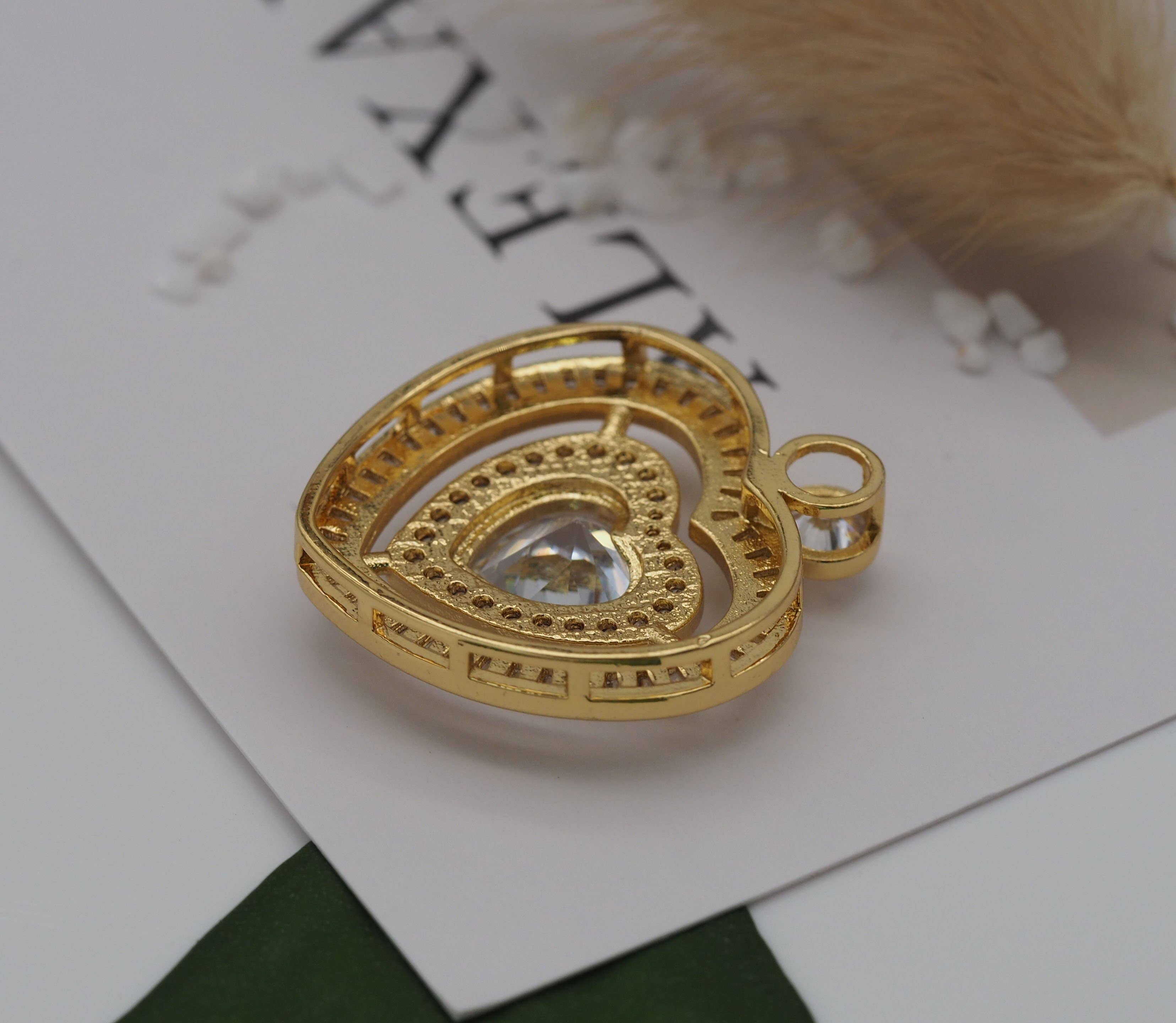 Big Crystal Double Dual Heart Charm, Baguette cz heart, Sku#LK609