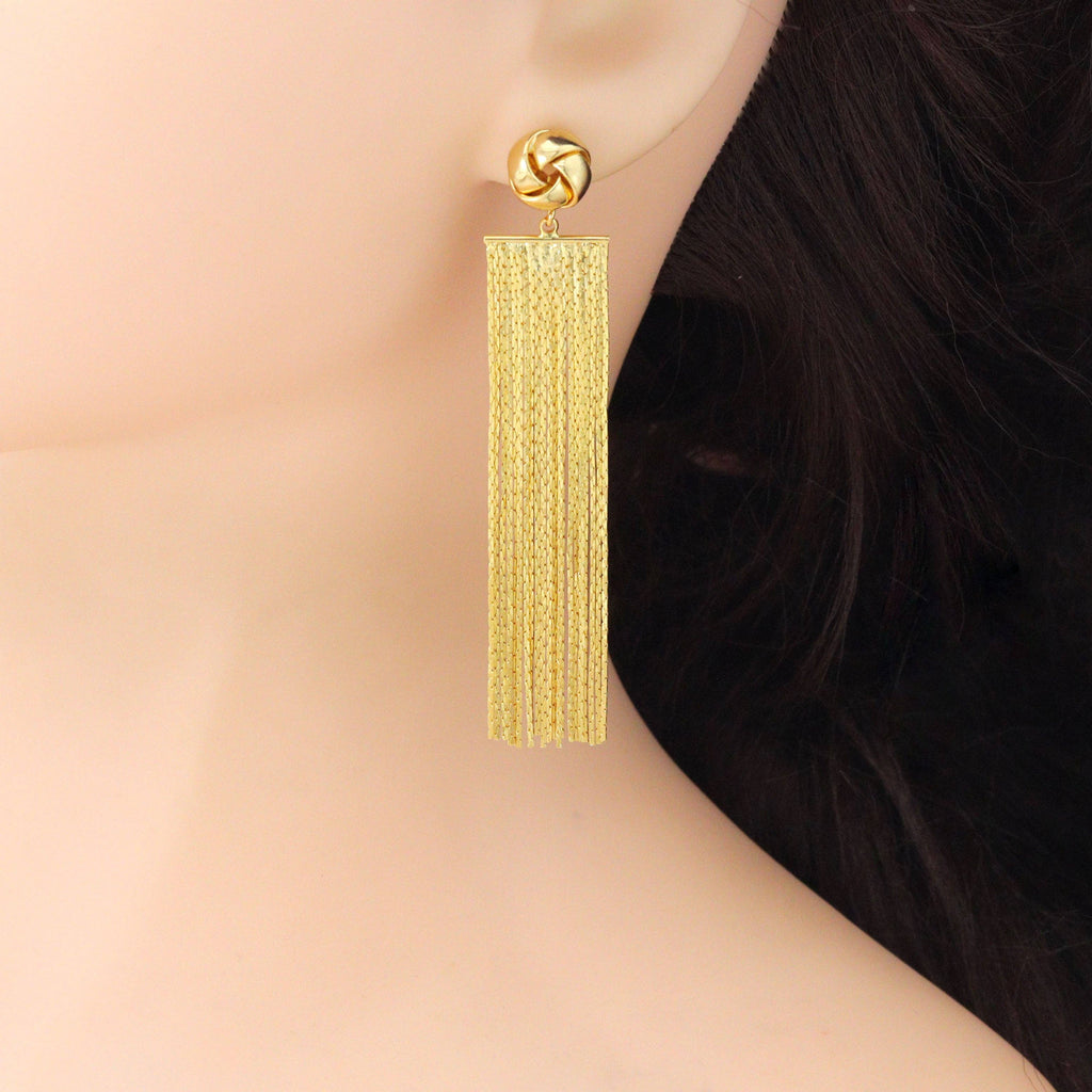 Clear CZ Gold Silver Tassels Statement Earrings, Sku#O130