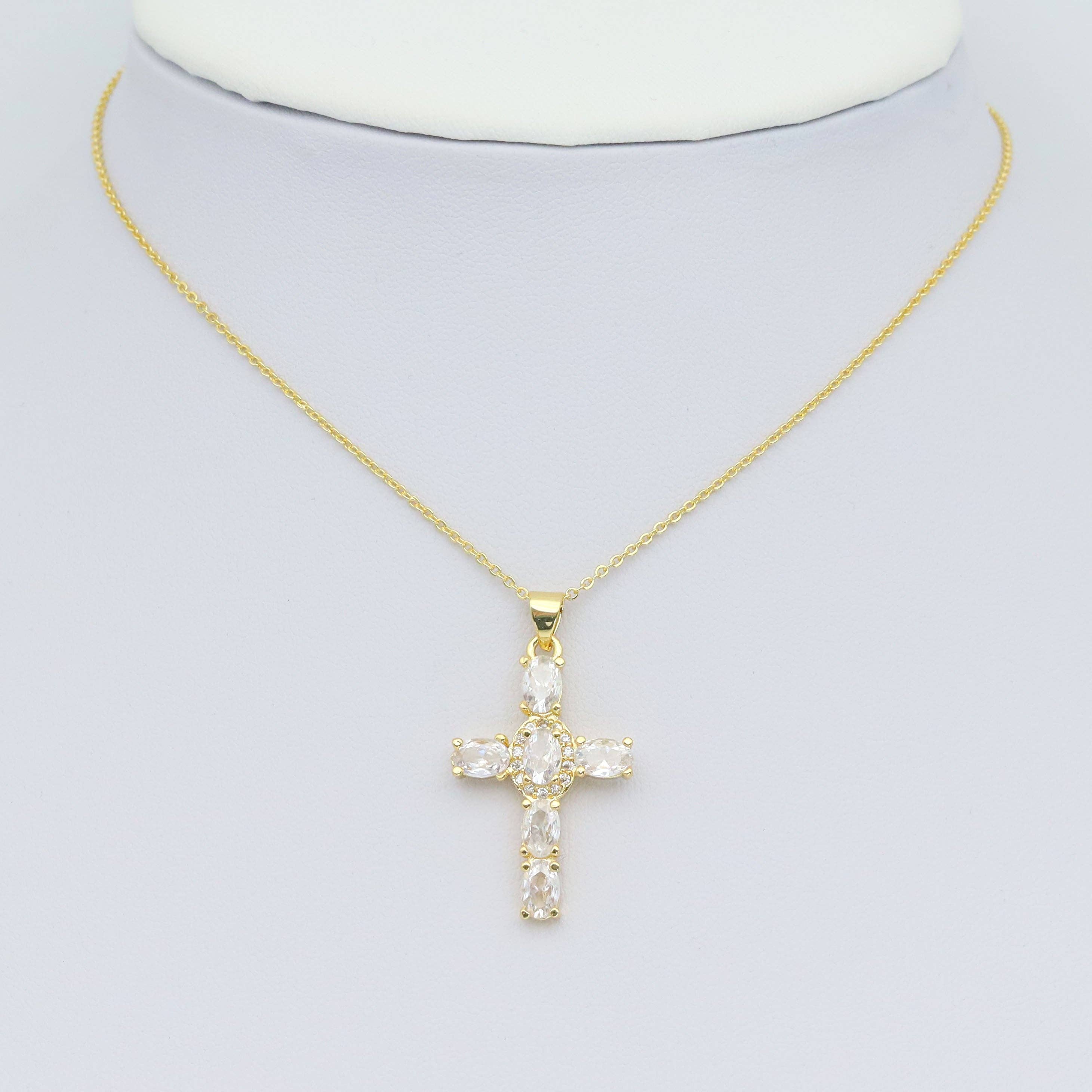 Clear Oval Crystal Cross Charm Pendant, Sku#LD632
