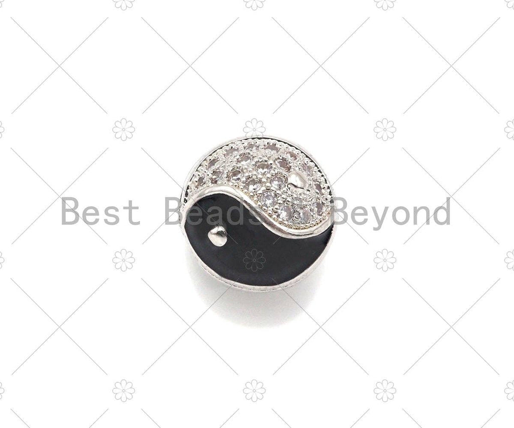 CZ Micro Pave Round TaiJi Spacer Beads, Cubic Zirconia YinYang Beads, Bracelet Religious Charms, 11mm, SKU#Y423