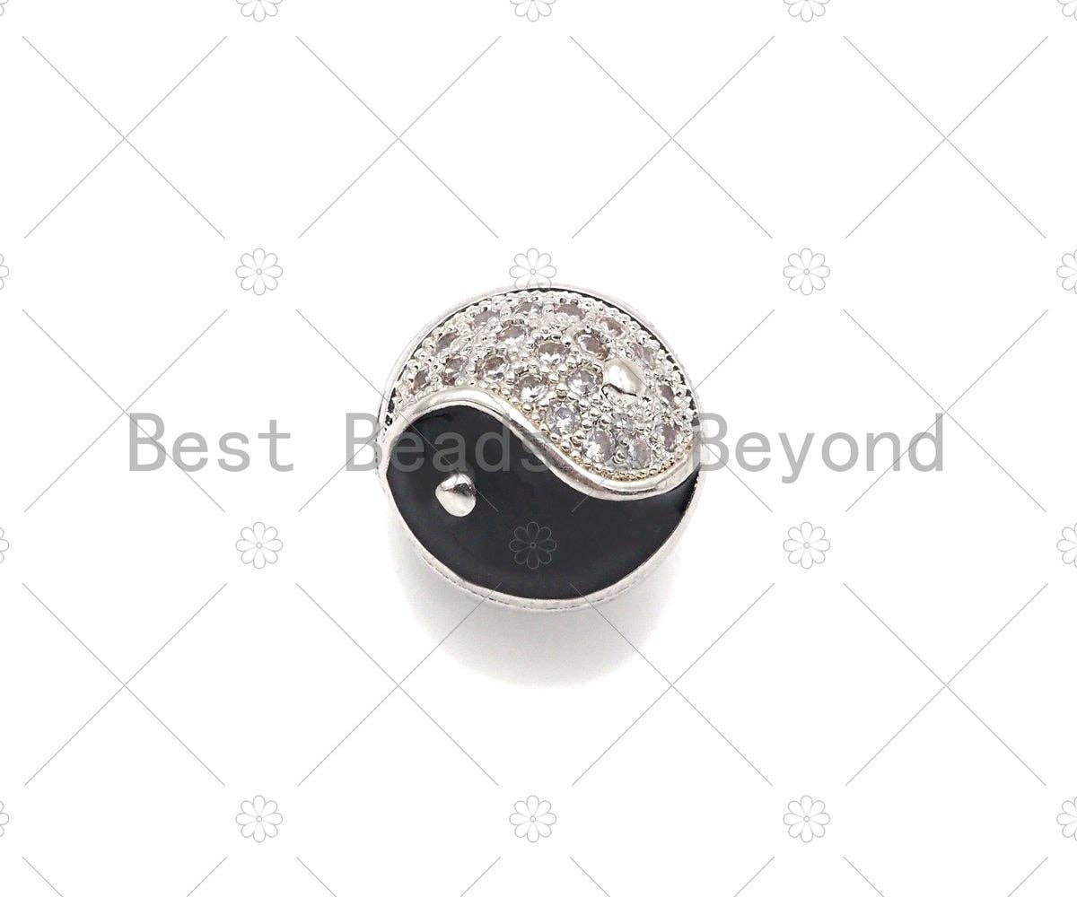 CZ Micro Pave Round TaiJi Spacer Beads, Cubic Zirconia YinYang Beads, Bracelet Religious Charms, 11mm, SKU#Y423
