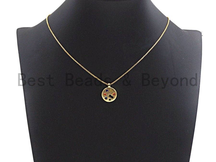 Colorful CZ Micro Pave Coin Shape Pendant,Cubic Zirconia Round Charm, Gold Pendant,16x20mm,sku#Y217