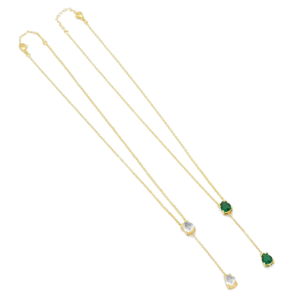 Gold Green CZ Dainty lariat style necklace, Sku#JL186
