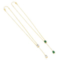 Gold Green CZ Dainty lariat style necklace, Sku#JL186