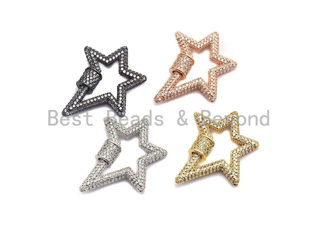 Fully Cz Micro pave Star Clasp, CZ Pave Clasp, Gold/Silver/Rose Gold/Gunmetal Carabiner Clasp, 33x24mm, sku#K75