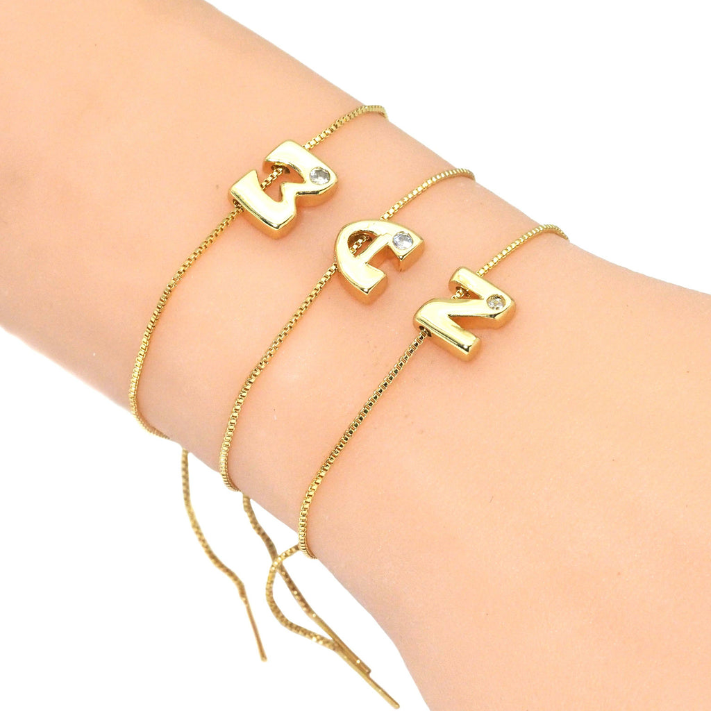 Gold Silky Chain Initial Bracelet,sku#EF284