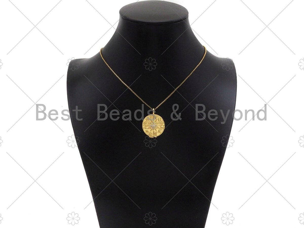 CZ Micro Pave North Star On Round Coin Shape Pendant, 18K Dainty Gold Medallion Charm,Necklace Bracelet Charm Pendant,23x30mm,Sku#Z1304