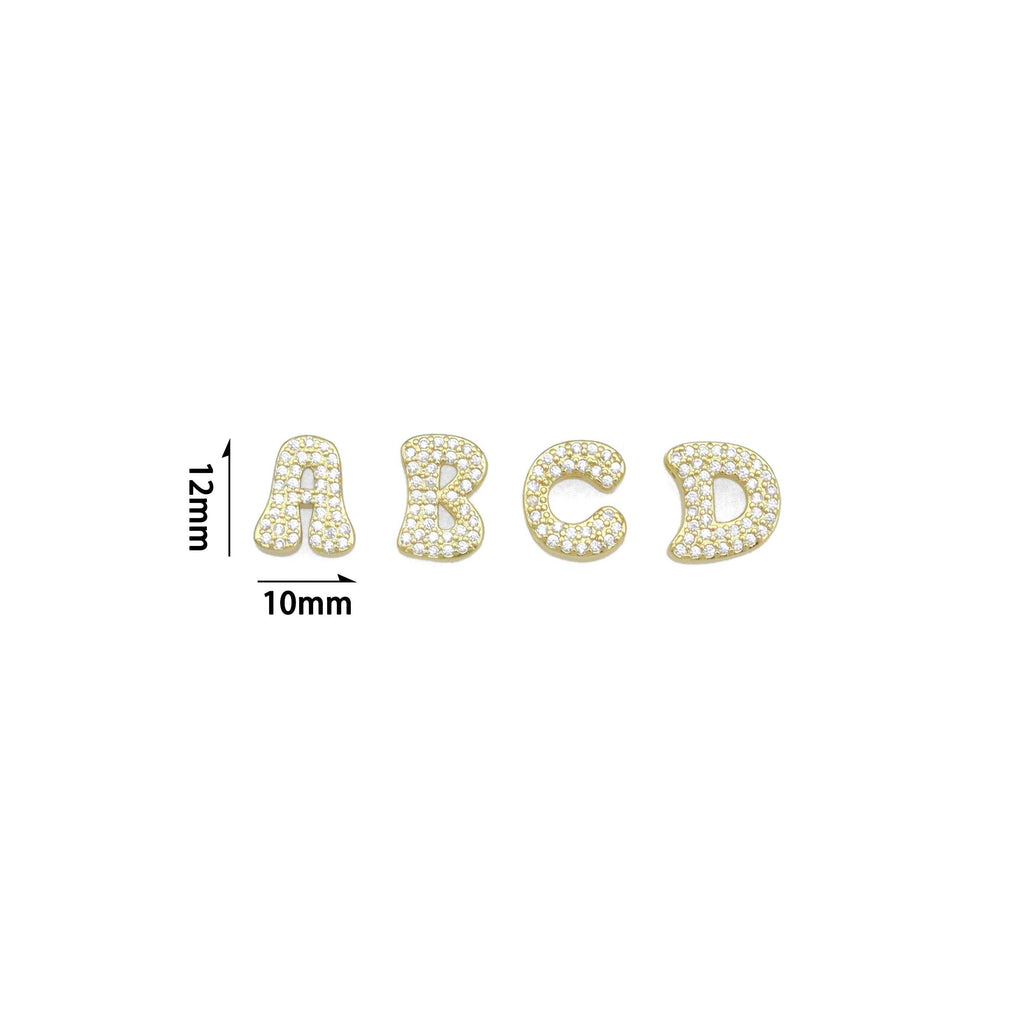 Gold Silver CZ Gold Alphabet Initial Letter Charm Pendant Bead,Sku#LX888