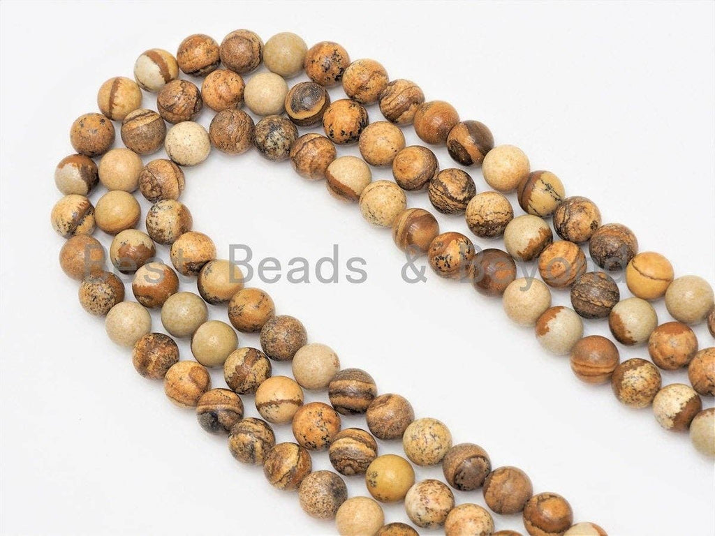 Quality Natural Picture Jasper Beads, Round Smooth 6mm/8mm/10mm/12mm beads, Brown Gemstone, 15.5inch strand, SKU#U424