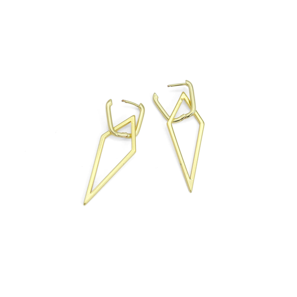 Gold Kite Frame Triangle Shape Stud Earrings, Sku#A268