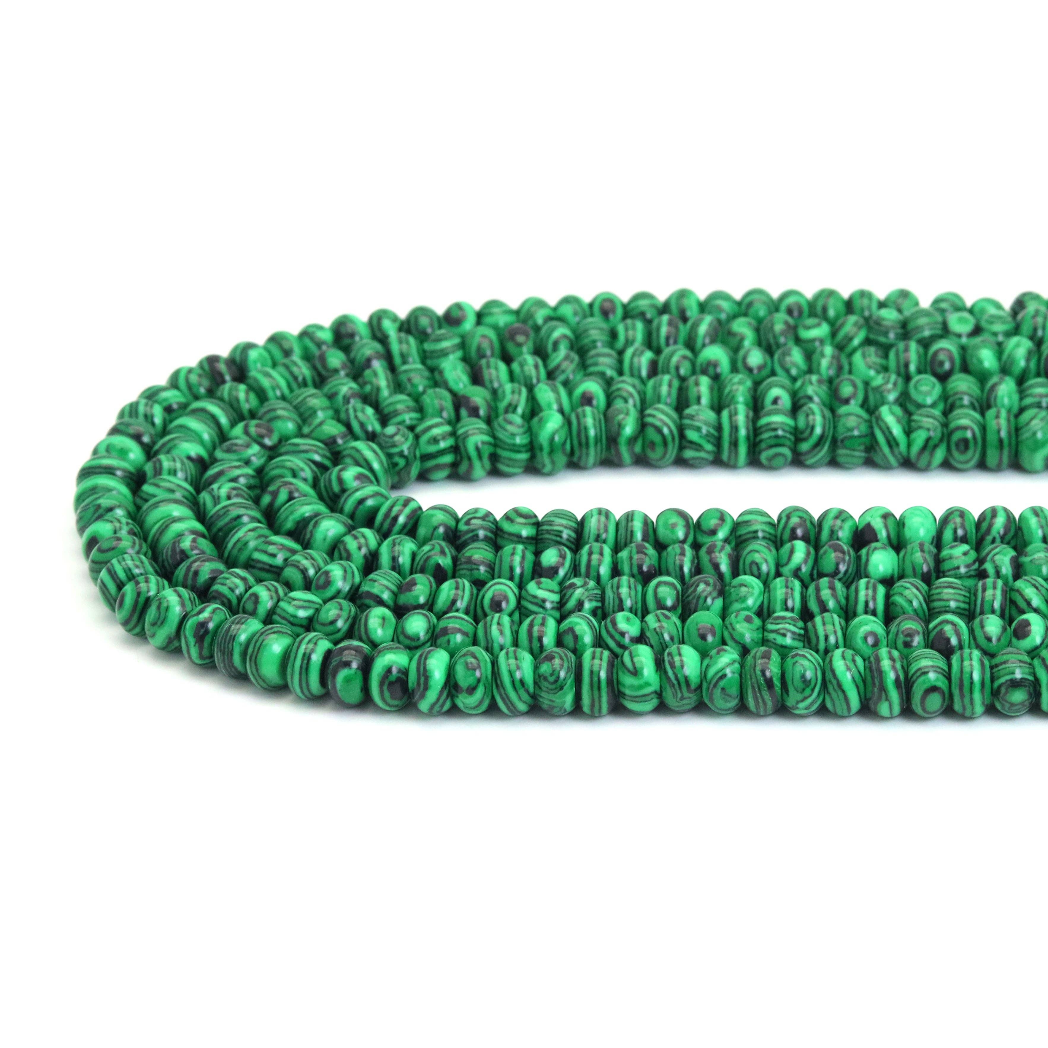 Rondelle Smooth Malachite Jasper Beads, Sku#U1950