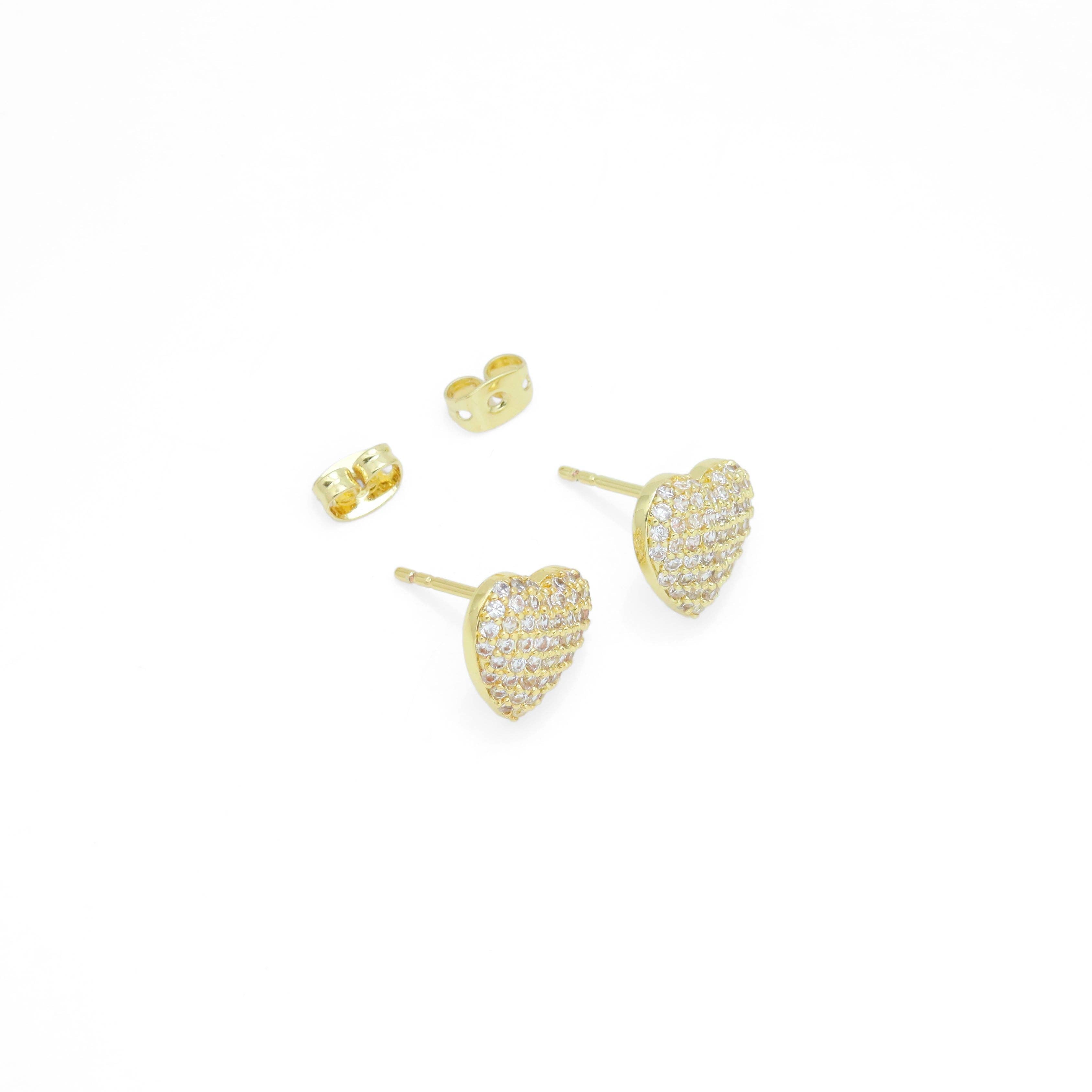 Clear CZ puffy Heart Stud Earrings, Sku#A374