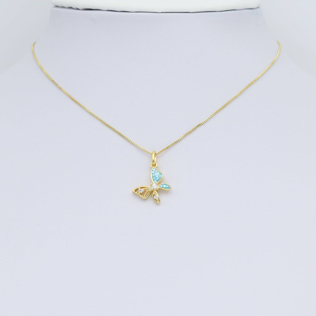 CZ Pave Mother of Pearl Inlay Butterfly Charm Pendant, Sku#WL8