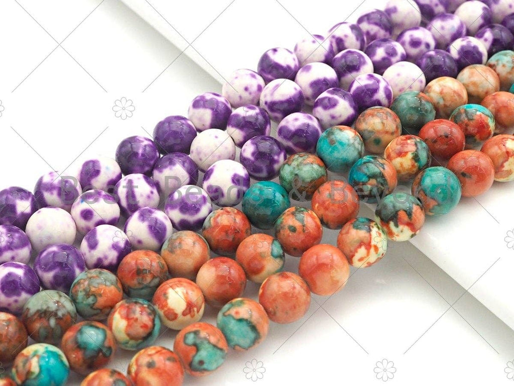 Purple Orange Blue Mottled Jade Beads, Round Smooth 8mm/10mm/12mm, Dyed Jade Gemstone Beads, 15.5" Full Strand, sku#UA107