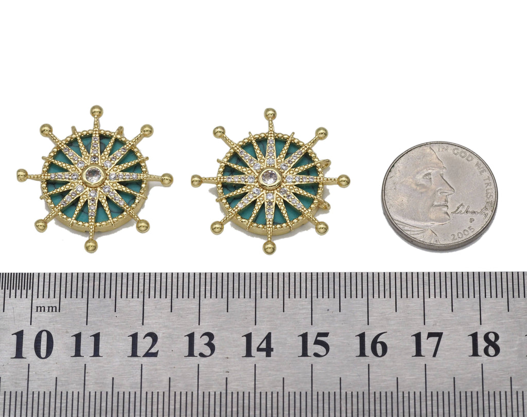 Gold CZ North Star On Turquoise Stone Charm, Sku#L704