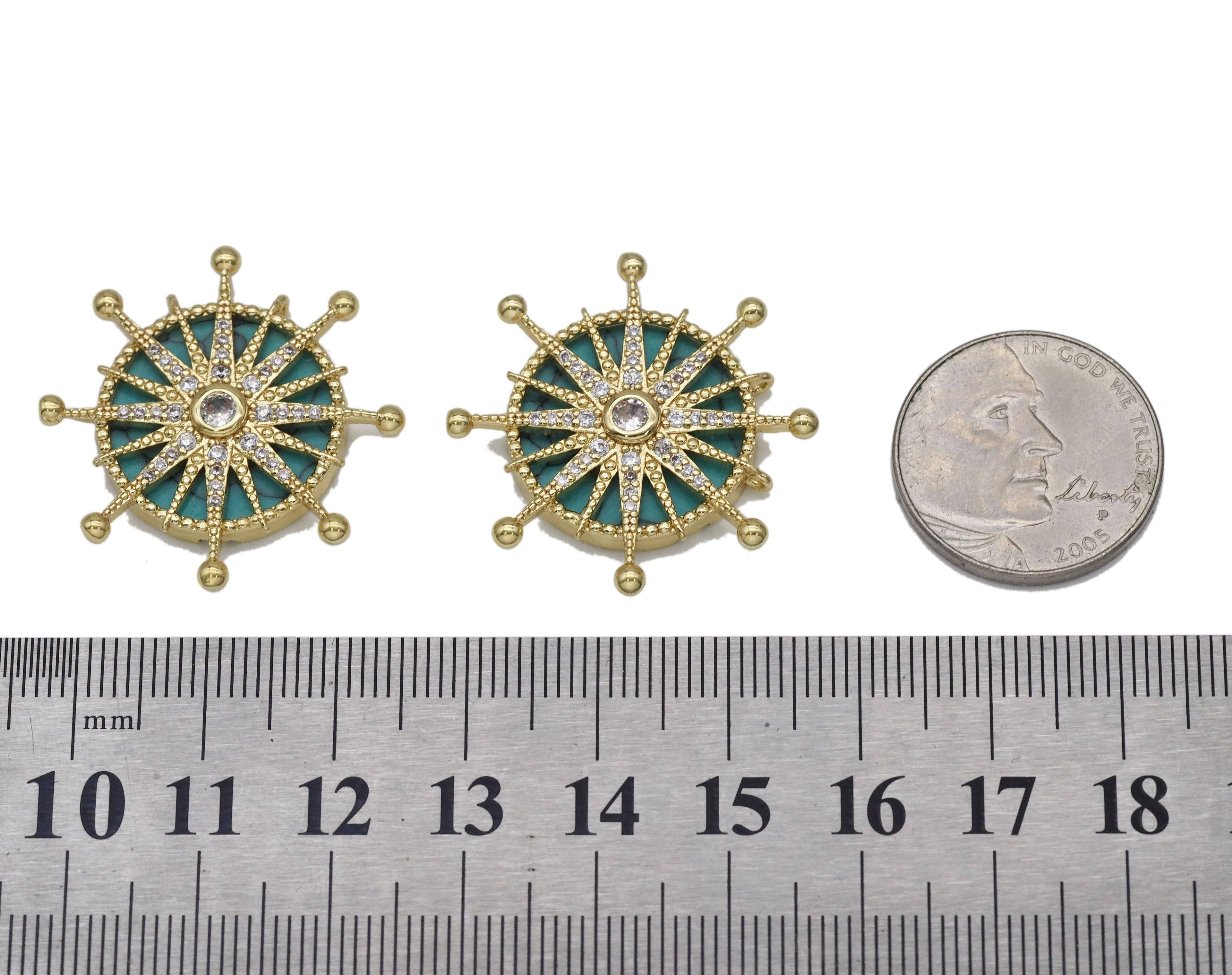 Gold CZ North Star On Turquoise Stone Charm, Sku#L704