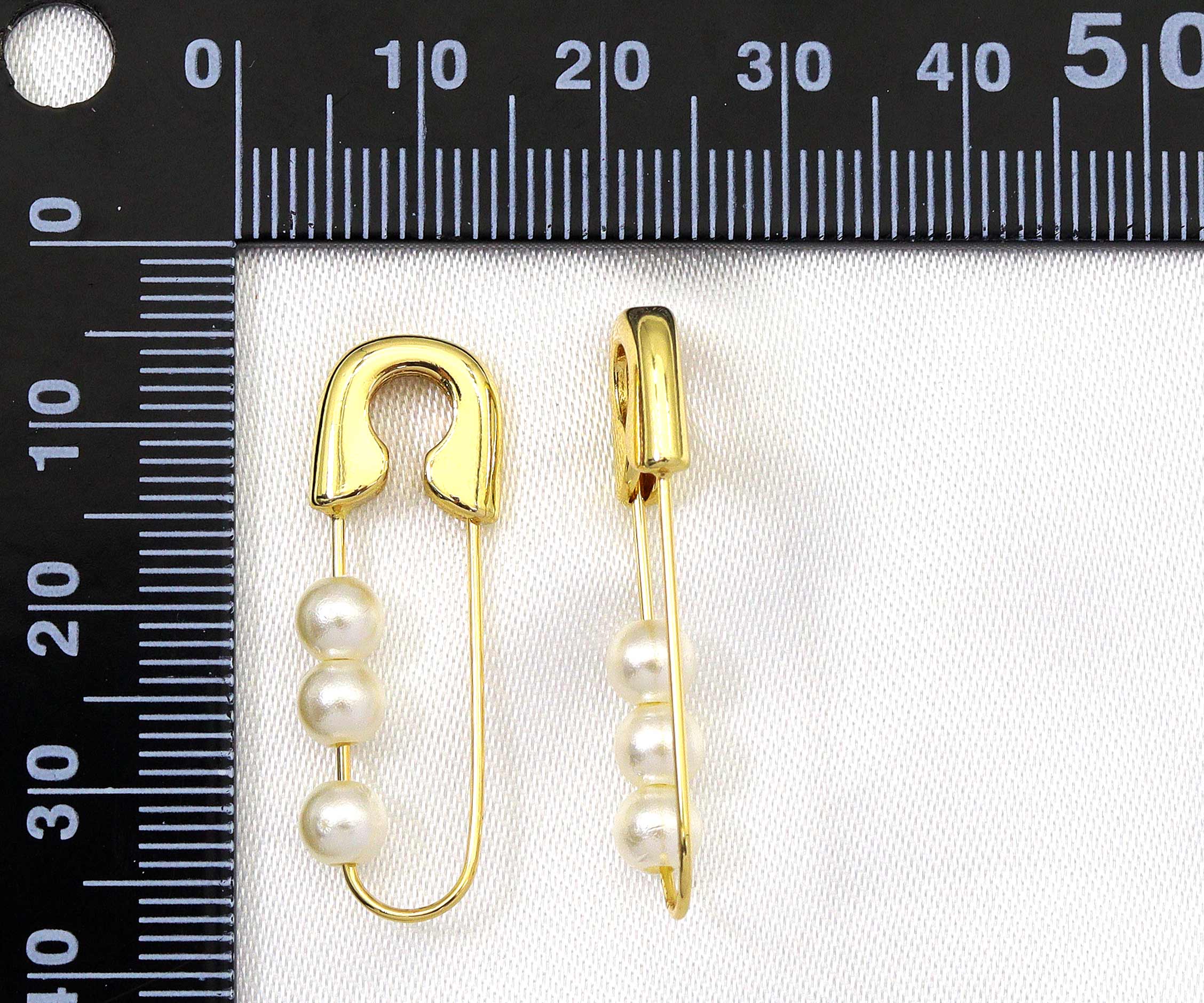 Gold Safety Pin with Pearl Huggie Earrings, Sku#LX39