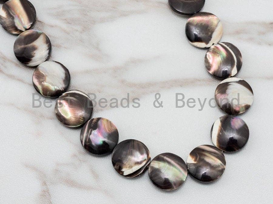 Natural Mother of Pearl beads, 10mm/12mm/15mm Brown Plated Mother of Pearl Flat Coin Beads strand, 16inch full strand, SKU#T45